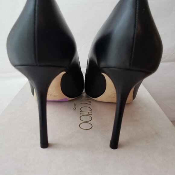 Jimmy Choo Romy 85 Black Kid Leather Pointy Toe Pumps - Picture 8 of 11